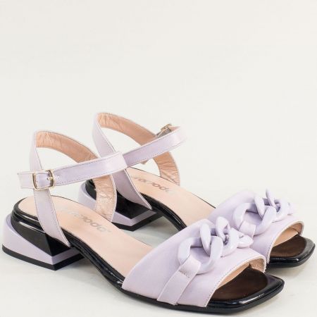 Дамски сандали в лилав цвят естествена кожа с метална декорация 2301011l