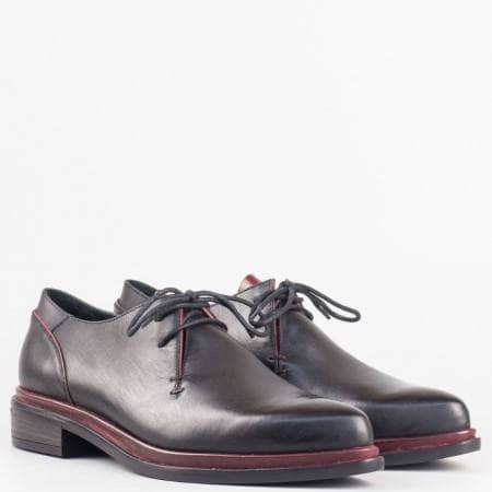 Дамски черни ежедневни обувки от 100% естествена кожа с връзки на утвърден български производител 2307ch