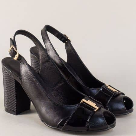 Черни дамски обувки на висок ток от естествена кожа  23208lch