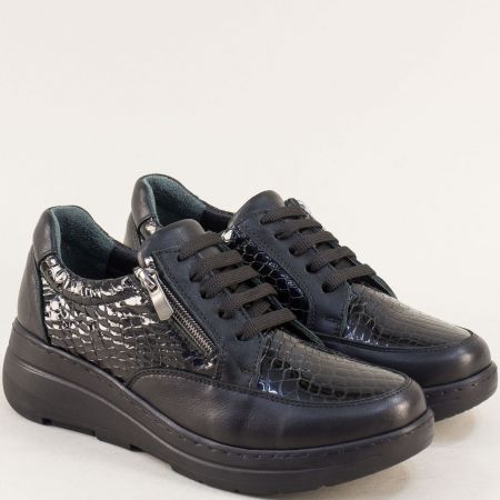 Ежедневни дамски обувки с връзки и цип в черен цвят 23307chzlch