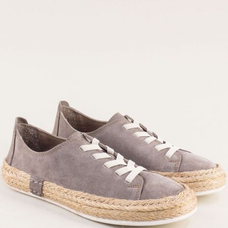Дамски обувки в сив цвят с връзки от  естествен велур 23391vsv
