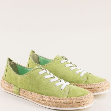 Ежедневни дамски обувки тип еспадрили в зелен естествен велур 23391vz