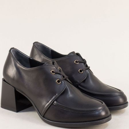 Комфортни дамски обувки на среден ток в черна кожа 2350652ch