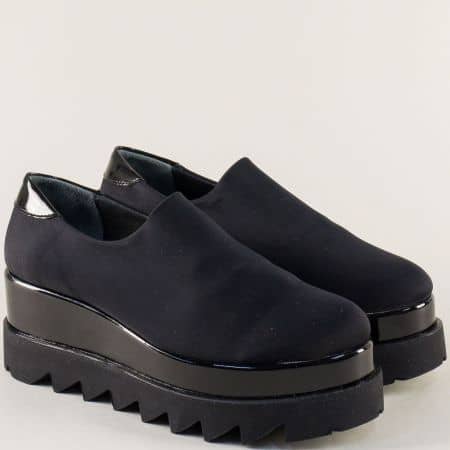 Стречови дамски обувки на платформа в черен цвят 2364sch