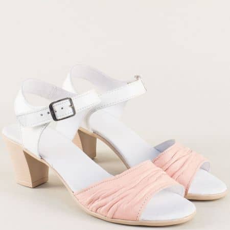 Кожени дамски сандали в розово и бяло на среден ток 2391705brz