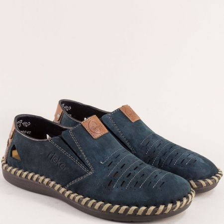 Мъжки ежедневни обувки естествен набук в син цвят Rieker 2457ns