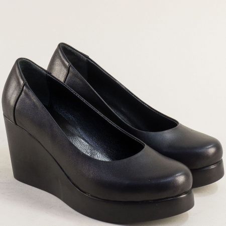 Дамски черна кожа обувки висока платформа 24705ch
