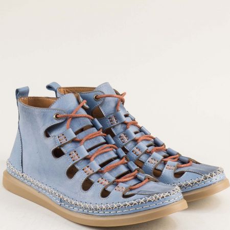 Комфортни дамски обувки от естествена кожа в син цвят 2501s