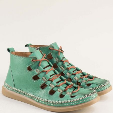 Комфортни дамски обувки от естествена кожа в зелен цвят 25271z