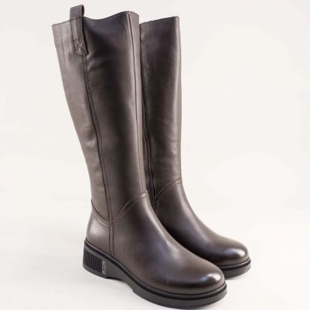 Стилни дамски ботуши на платформа от естествена кожа в кафяв цвят 25873kk