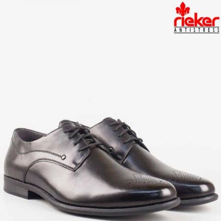 Черни елегантни мъжки обувки Rieker с връзки от естествена кожа 2610ch