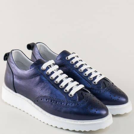 Сини дамски обувки на платформа от естествена кожа 27098s