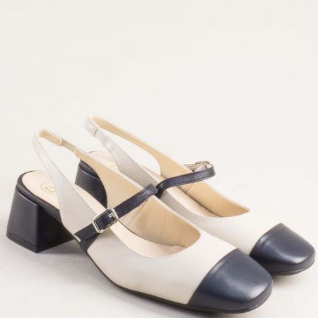 Атрактивни дамски сандали със затворени пръсти в бежов и син цвят 28128bjch