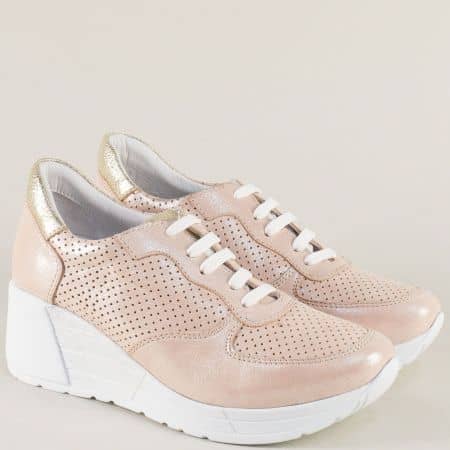 Розови дамски обувки на платформа от естествена кожа 29110rz