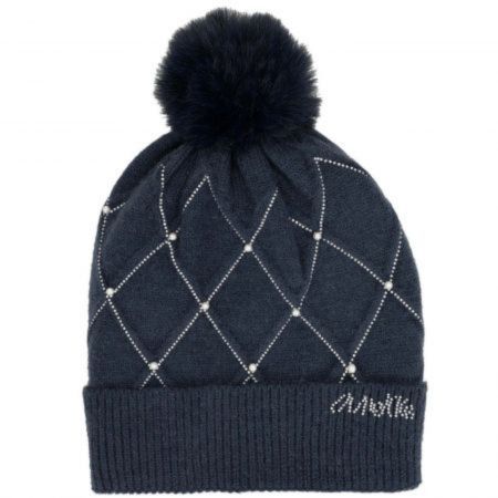 Синя плетена шапка със закачливи детайли и пухче ANEKKE an41481-322
