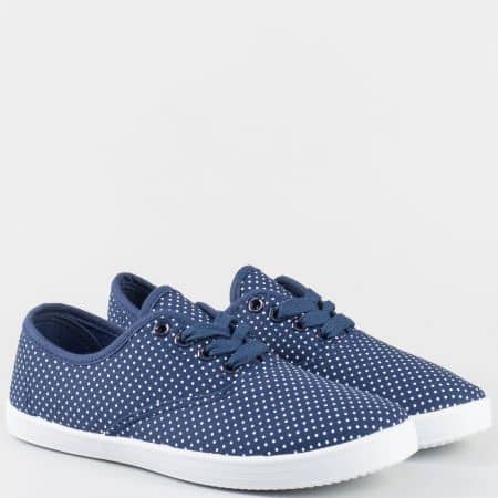 Дамски текстилни обувки на точки в син цвят- Grand Attack с връзки 30104-40s