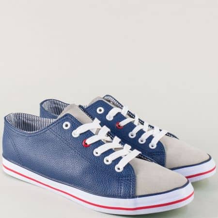 Спортни мъжки обувки в синьо и сиво с практични връзки 30173-45s