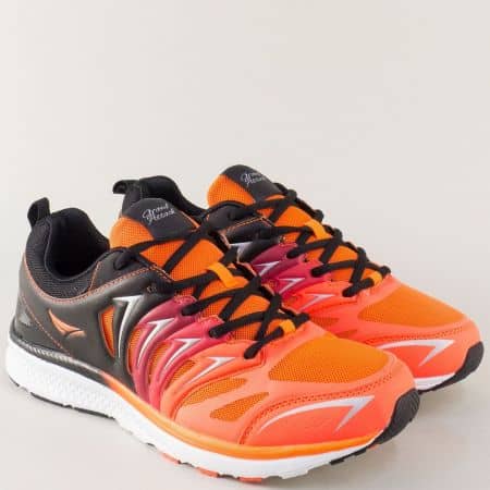 Мъжки маратонки в черен и цвят оранж на удобно ходило 30192-45ch