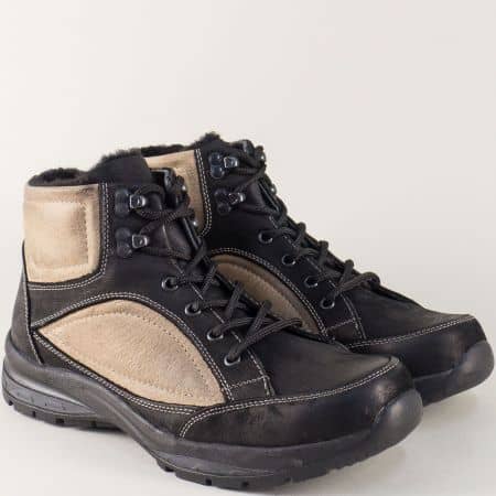 Двуцветни мъжки обувки с връзки в черно и бежово 304219chbj