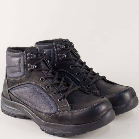 Спортни мъжки обувки от естествена кожа в синьо и черно 304219chs