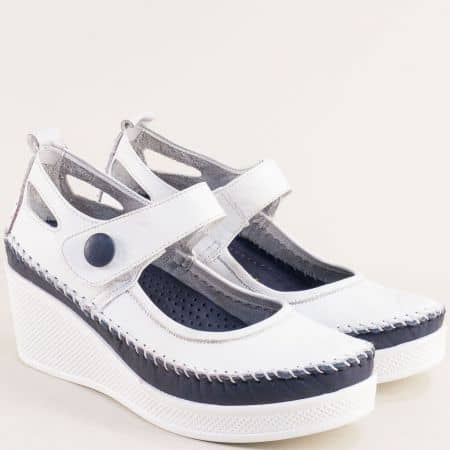 Кожени дамски обувки на платформа в бяло и синьо 30614810bs