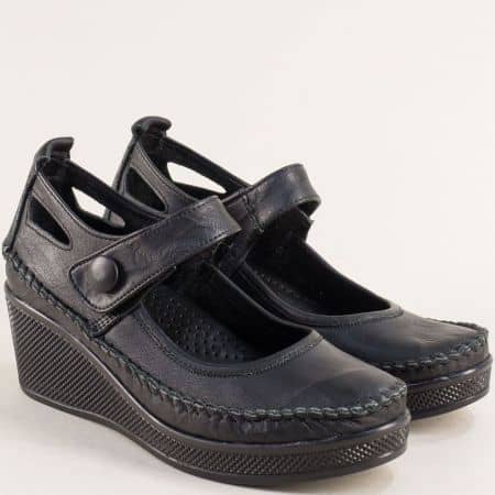 Черни дамски обувки на платформа от естествена кожа 30614810ch