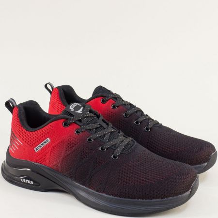 Мъжки маратонки в черно и червено с връзки 30918-45chchv