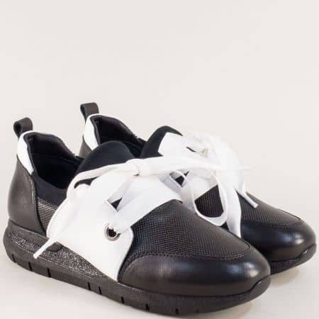 Fashion дамски обувки от естествена кожа в черно и бяло 31183chb