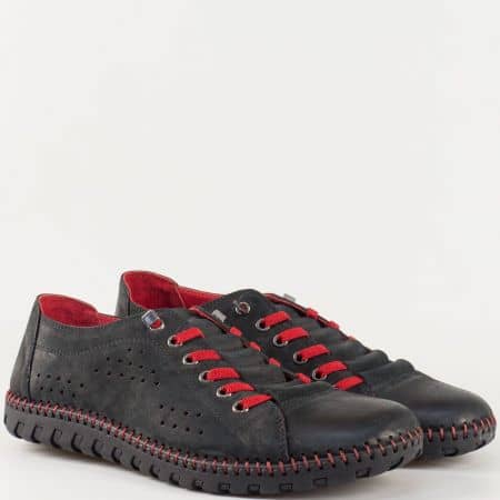 Мъжки комфортни обувки за всеки ден произведени от 100% естествени материали - набук и кожа в черен цвят.  31503ch