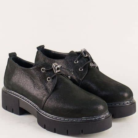 Комфортни дамски обувки в черно естествена кожа 3242389ch