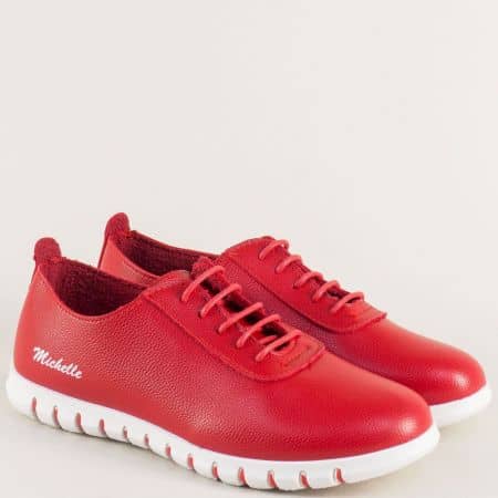 Червени дамски обувки на комфортно и равно ходило 325005chv