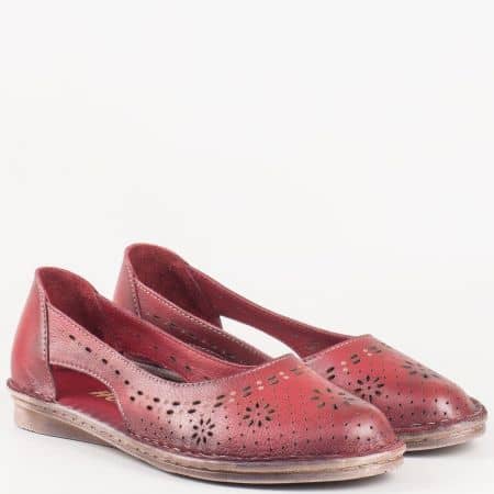 Ежедневни дамски обувки в цвят бордо от естествена кожа на удобно ходило 3327bd