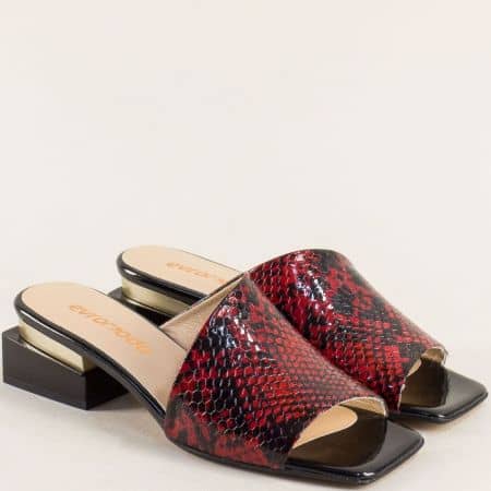 Червени дамски чехли със змийски принт естествена кожа  3355007zchv