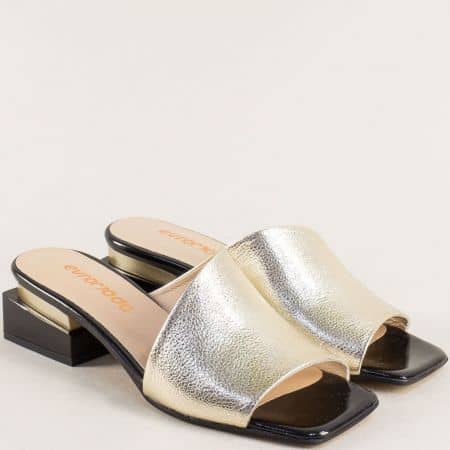 Стилни дамски чехли в златист цвят естествена кожа 3355007zl