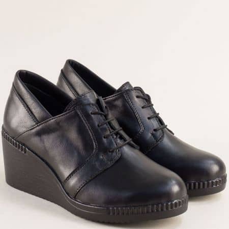 Комфортни дамски обувки естествена кожа в черно 335528ch
