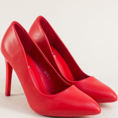 Елегантни червени дамски обувки на висок тънък ток 33783chv