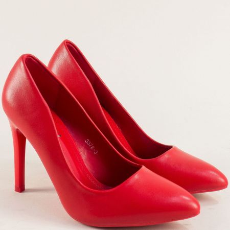 Елегантни дамски обувки на висок тънък ток в червено  3378chv