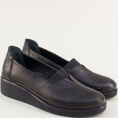 Комфортни дамски обувки на платформа в черна кожа 35010ch