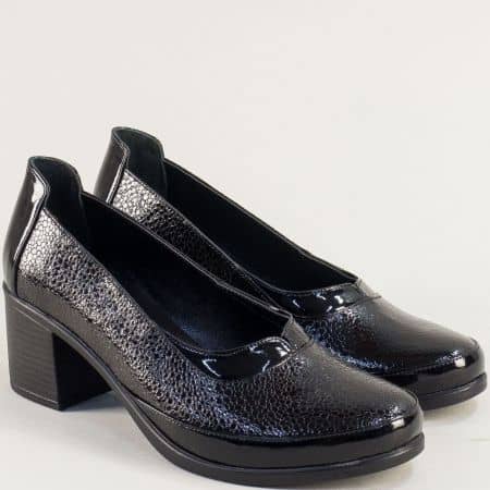 Черен лак дамски обувки на ток 35115krlch