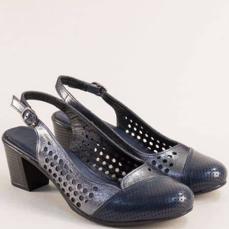 Дамски сандали в синьо и бронз от  естествена кожа 35655sbrz