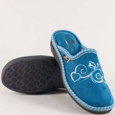 Дамски домашни чехли с декорация- Spesita в син цвят 362-40s
