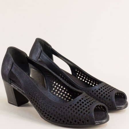 Дамски обувки с отворени пръсти естествена кожа в черно  36855ss