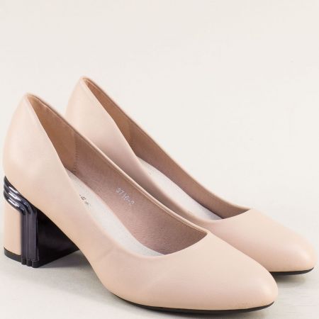 Бежова дамска обувка от еко кожа на висок ток 3716bj