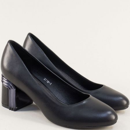 Черни елегантнидамски обувки на висок плътен ток 3716ch