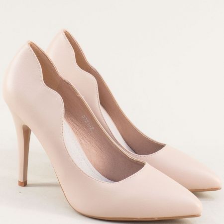Ефектни дамски обувки на висок ток в бежов цвят 3721bj