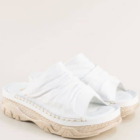Дамски чехли на платформа естествена кожа в бяло 373921b