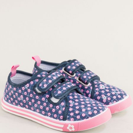Равни детски обувки с лепки в синъо и розово 37685-35srz