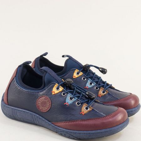 Кожени дамски обувки с ластични връзки в синьо и бордо 381612sbd1