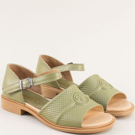 Зелени комфортни дамски сандали естествена кожа  387183z1