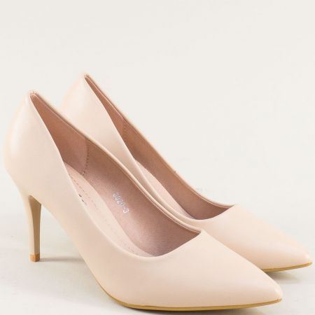 Стилни дамски обувки в бежов цвят на висок тънък ток 3920bj
